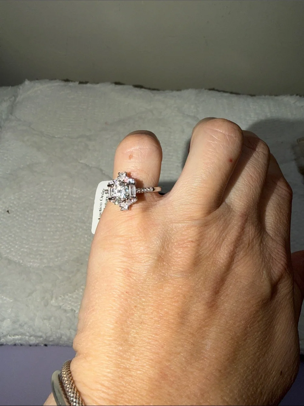 Classic Silver-Tone Clear Stone Cocktail Ring - Silver , size 7 , 925 sterling